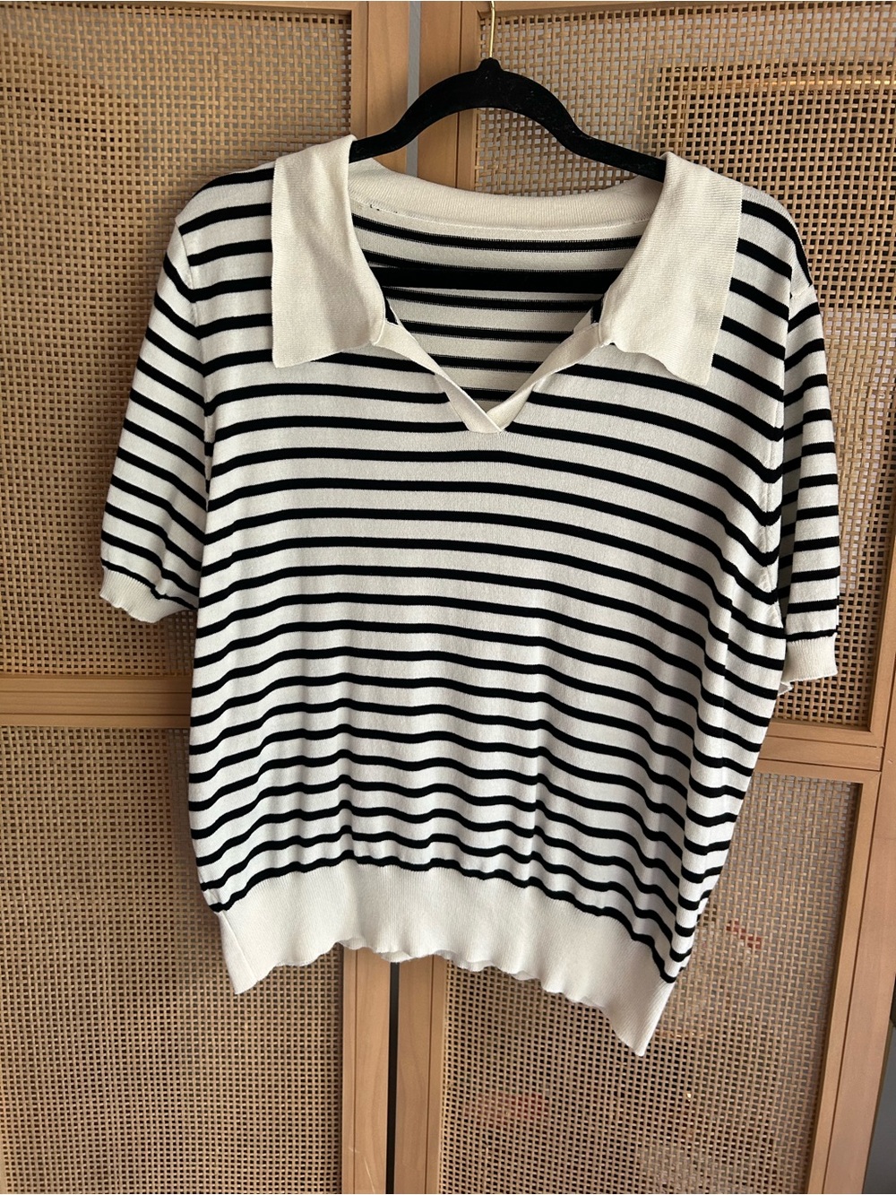 Dazy Plus Black & Cream Striped Knit Polo Sweater Top Size 1XL Old Money Coastal